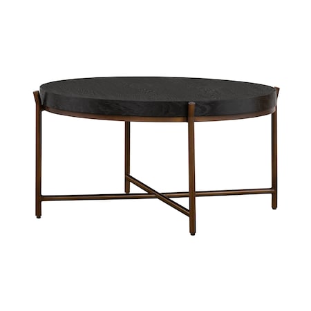 Armen Living Sylvie Brushed Oak and Metal Round Coffee Table LCSYCOBL